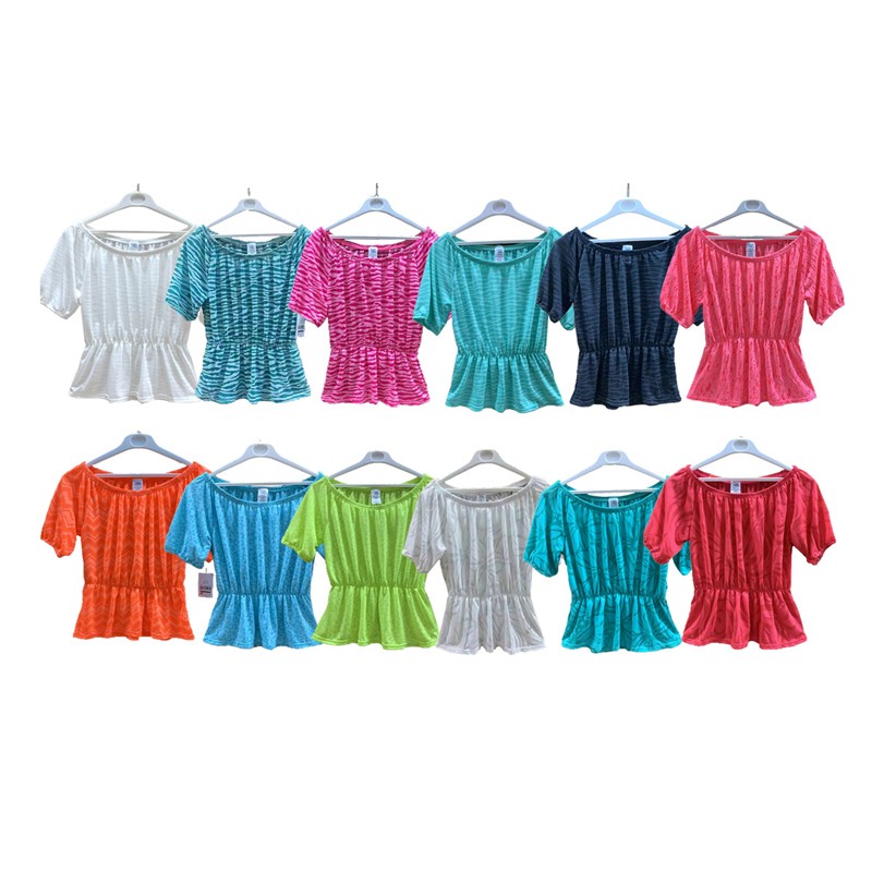 Wholesale Late Shipment Stock Teen Girls Short Sleeves Jacquard Summer Tops