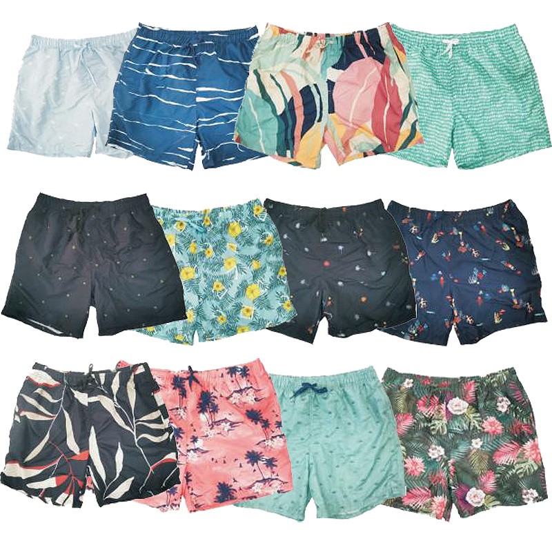 Wholesale Mens Printed Beach Swimming Shorts with Mesh Lining and Two Pockets in Stock