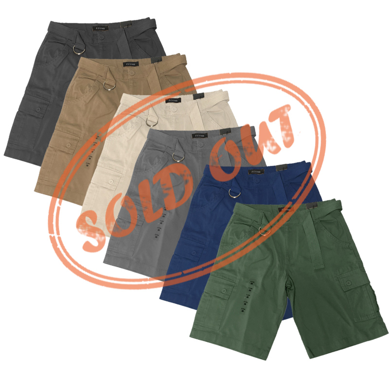 Running Production Mens Twill Cotton Cargo Shorts with Belt and Six Pockets