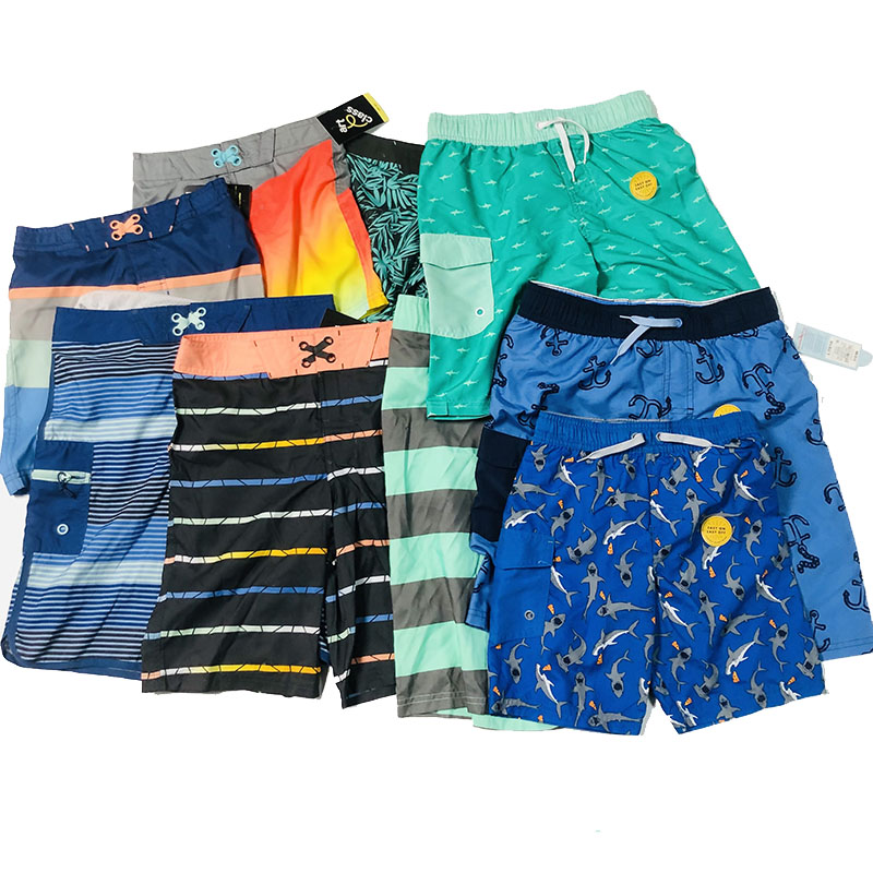 Wholesale Stock Lot Kids & Teens Printed Beach Swimming Shorts with Mesh Lining and One Pocket