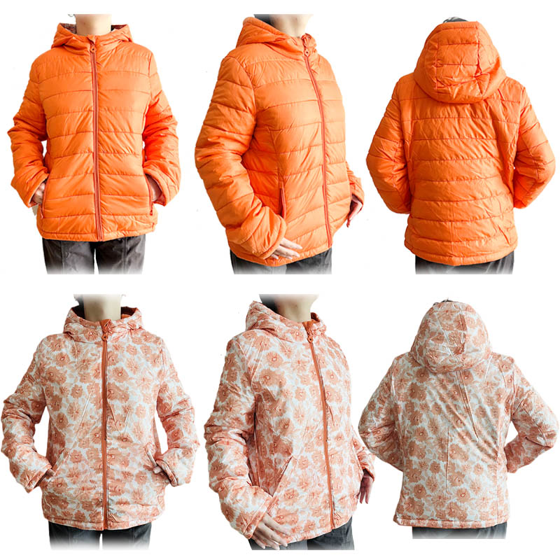 Liquidation Stock Ladies Polyester Reversible Hoody Zipper Padding Winter Jackets