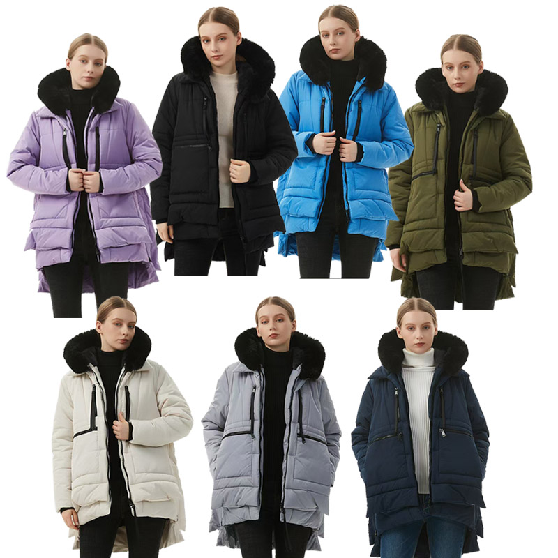 Liquidation Stock Ladies Premium Fashion Outdoor Long Padding Jackets with Fur Lining