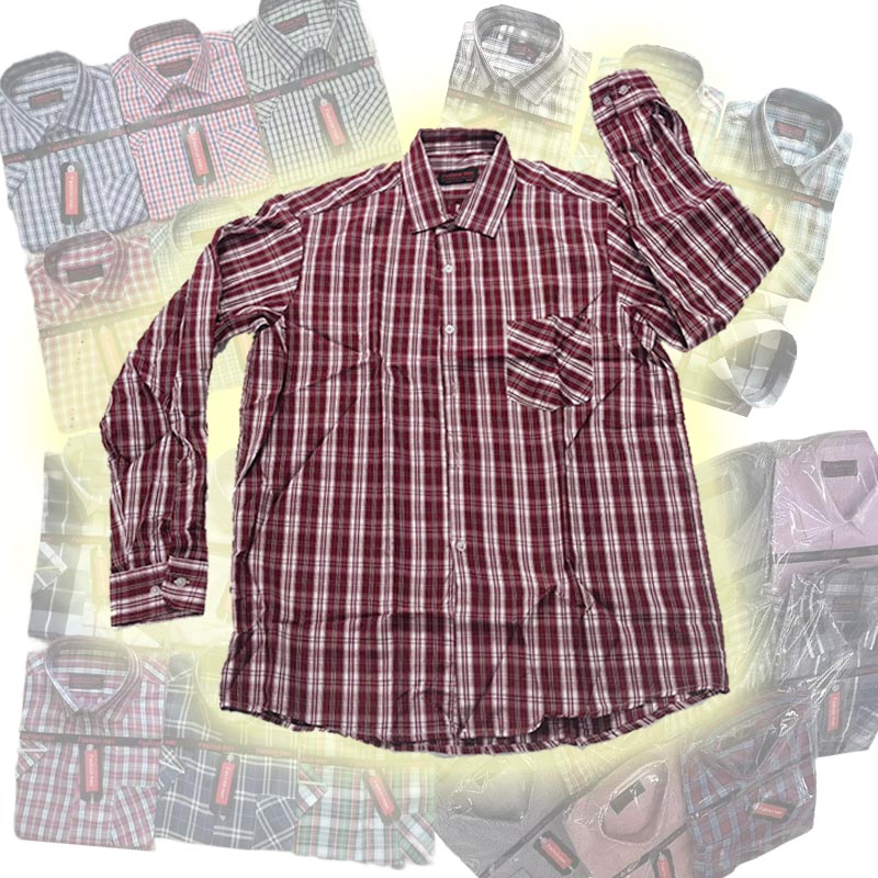 Overstock Clothing Mens Asian Size Cotton Polyester Check Plaid Long Sleeves Shirts