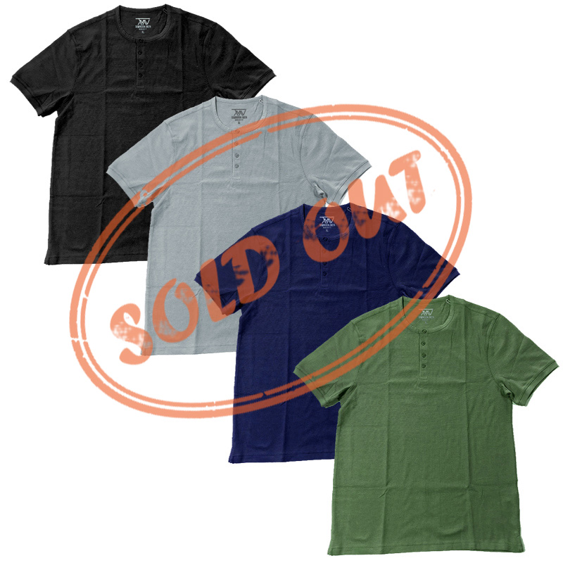 Liquidation Stock Mens Short Sleeves Knitted Waffle Fabric Button Neck T Shirts