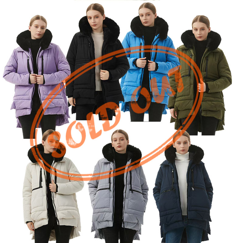 Liquidation Stock Ladies Premium Fashion Outdoor Long Padding Jackets with Fur Lining